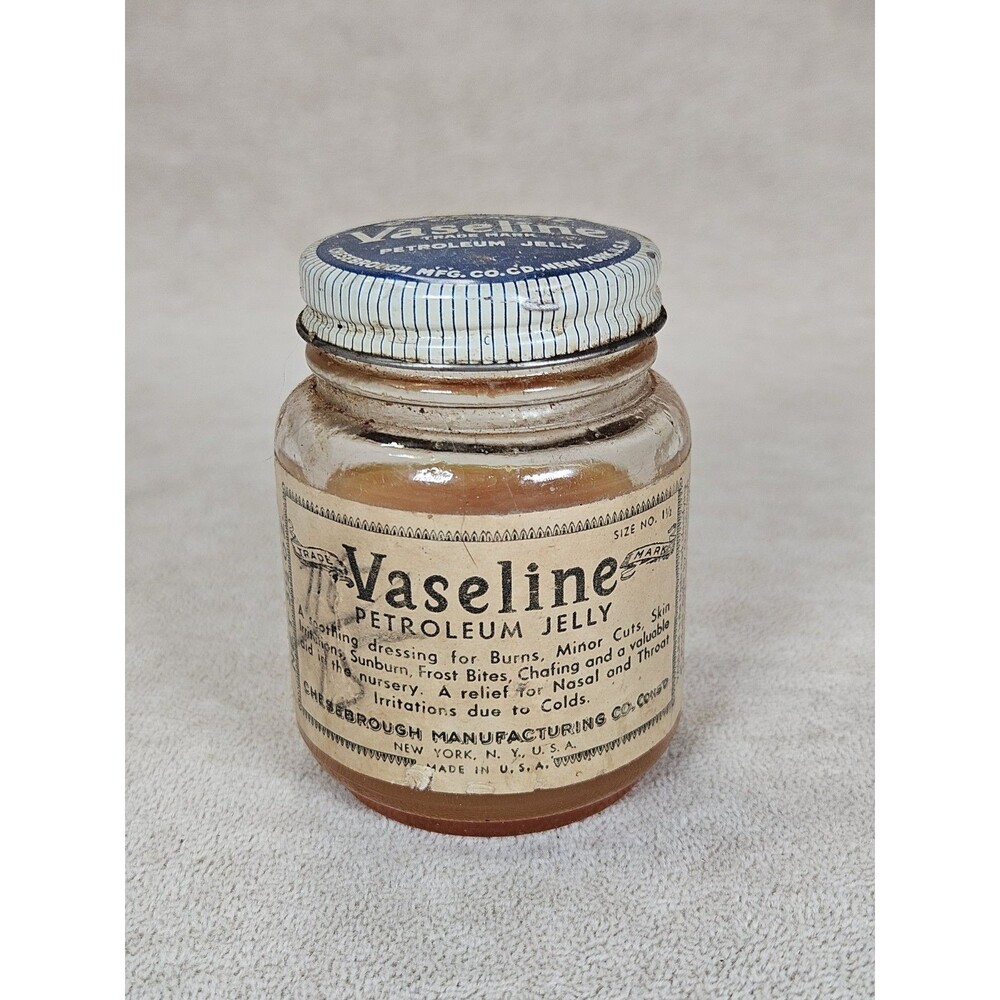 Vintage Blue Seal Vaseline Petroleum Jelly in Glass Jar 3.5 oz Size Display Only
